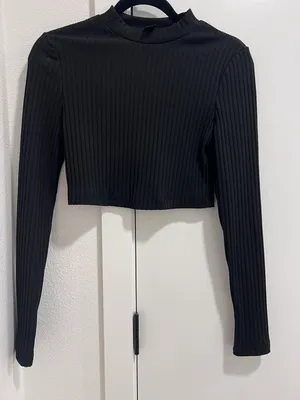 SheIn New black crop ribbed long sleeve shirt thumbnail 1
