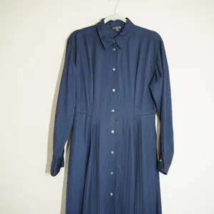 J. Crew Size 4 Maxi Length Shirt Dress Navy Blue Herringbone Stripe Preppy thumbnail 2