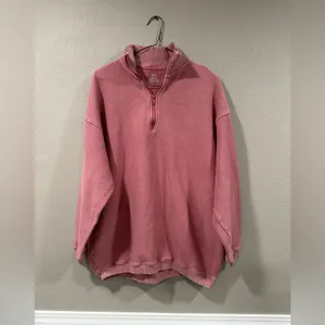 Aerie Good Vibes Quarter Zip Oversized Corded Half Zip Pink thumbnail 4