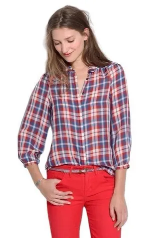 Madewell Broadway & Broome Size Large Top Pemberley Blouse‎ Silk Plaid 1236 thumbnail 1