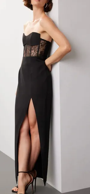 Elle Zeitoune Black Strapless Gown SMALL Bodycon Corset Bustier Designer $390 thumbnail 1