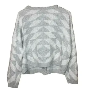 Obey grey & white v-neck triangle patterned cardigan sweater Small academia #749 thumbnail 7