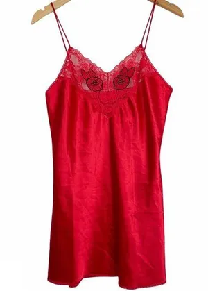 Vintage Val Mode Red Rose Lace Lingerie Slip Dress thumbnail 1