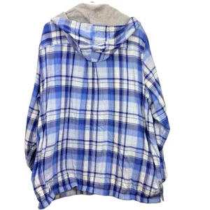 LL Bean Blue Plaid Sherpa Lined Flannel Hoodie Shirt Jacket Shacket Pockets 3X thumbnail 6