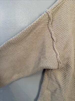 Free People Beach "Hailee" Waffle-Knit Henley Sweater size small cream beige thumbnail 5