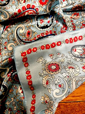 VINTAGE aqua blue paisley super boho print oversized silky scarf 35/35 thumbnail 16