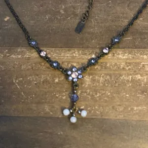 1928 Bronze tone rhinestone flower Y necklace thumbnail 4