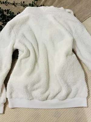 Cozy White Sherpa Teddy Fleece Quarter-Zip Hoodie Pullover - Size Medium thumbnail 2