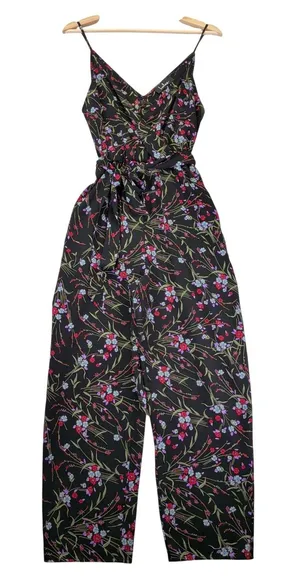 Lulus Nina Black Floral Wide Leg Jumpsuit Sleeveless Surplice V-Neck Women Small thumbnail 1