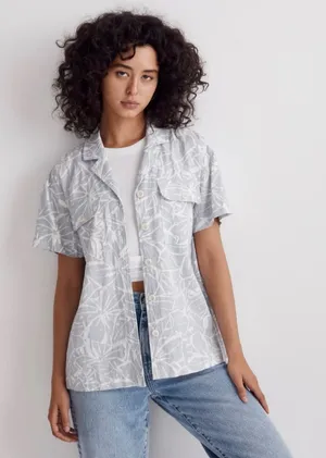 Madewell Linen-Blend Camp‎ Shirt in Abstract Flora Size Large thumbnail 1