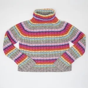 Vintage 90s Rocket 898 Rainbow Striped Knit Turtleneck Sweater thumbnail 2