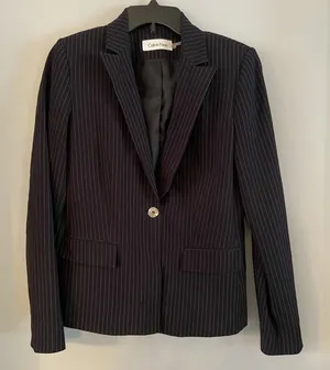 Calvin Klein Womens Jacket White Size 4 One-Button Stretch Black White‎ Striped thumbnail 1