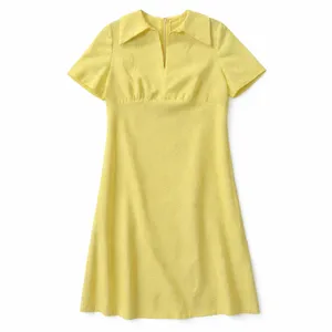 VINTAGE 60s Yellow Jacquard Empire Waist Mod Dress Large thumbnail 3