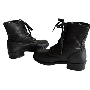Vintage Frye 90s Y2K USA Black Leather Moto Combat Boots Grunge 9.5 M Goth Biker thumbnail 5