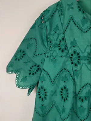 Emery Rose Green Eyelet Embroidered Babydoll Mini Dress NWT Size S Boho thumbnail 4