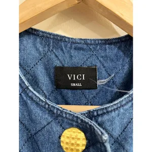 VICI‎ Quilted Blue Jacket Cropped Preppy Capsule Wardrobe Cotton Blend S thumbnail 5