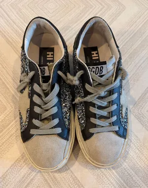 Golden Goose Deluxe Brand Hi Star Sneakers Size 35 Silver Glitter Gray Suede B thumbnail 1
