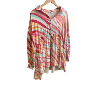 Entro Womens Large Abstract Stripe Babydoll Mini Dress Button Front Tunic D22584 thumbnail 5
