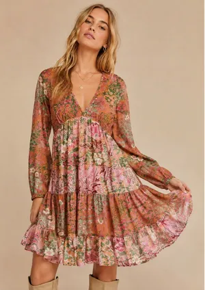 Banjanan Hilary Dress Loki's Garden Party Floral Ruffle Tiered Boho Whimsical S thumbnail 1