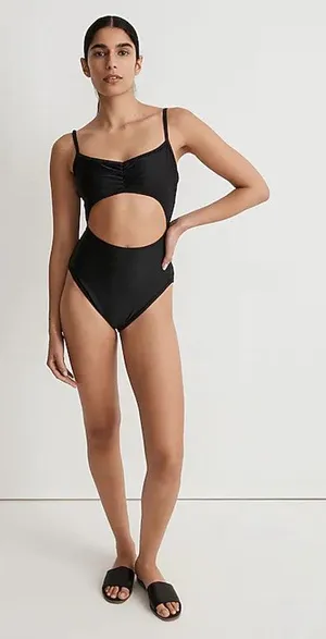 Madewell Cinched Cutout One-Piece Swimsuit True black M NWT thumbnail 1