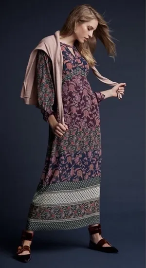 Cabi Festive Maxi Dress Small‎ Retro Floral Boho Multicolor Fall Festival Chic thumbnail 1
