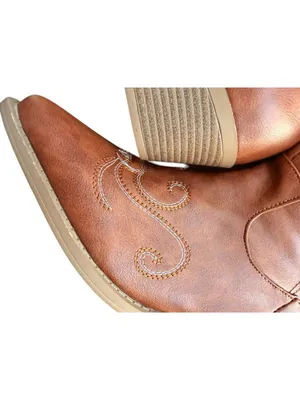 Western-Style Brown faux leather Cowboy Boots With Embroidered Design Side Zippe thumbnail 7