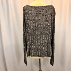 Eileen Fisher Silk Organic Linen Knit Sweater L Black White Textured Boxy Top thumbnail 7