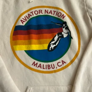 Aviator Nation Vintage White Cream Malibu Logo Drawstring Hoodie Medium thumbnail 3