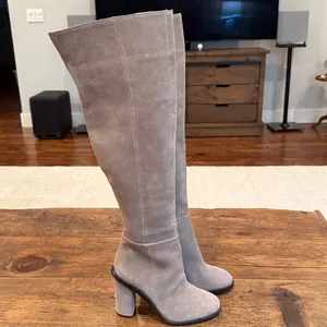 Gianni Bini Taupe Suede Over Knee 3" Tall Heeled Boots Size 5.5 thumbnail 3