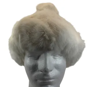 Vintage Rabbit Fur Hat Pom Beanie Cap Cream White Winter Ski Glam Y2K Luxe Fuzzy thumbnail 12