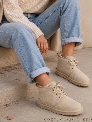 UGG Womens Neumel Sand Beige Taupe Chukka Boots Size 8 Lace Up Fur lined 1094269 thumbnail 1