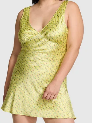PINK by Frankie's Bikinis Yellow Floral Satin Dress Size Small thumbnail 1