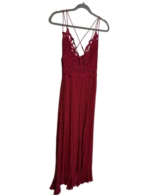 🌺 Free People Adella Maxi Dress Burgundy Lace Strappy Boho Size Medium 🌺 thumbnail 3