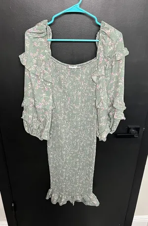 Petal & Pup Sage Green Floral Smocked Midi Dress thumbnail 1