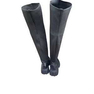 Cuccoo EU 40 Black Knee High Sock Boots Chunky Platform Lug Sole Y2K thumbnail 3