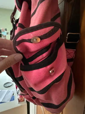 PINK - Victoria's Secret Black & Pink Striped Backpack thumbnail 3