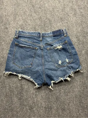Abercrombie & Fitch Woman’s 10 High-Rise Distressed Denim Mom Shorts Blue thumbnail 6