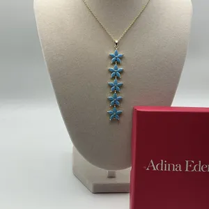 Adina Eden Turquoise Blue Floral Drop Pendant Gold Tone Necklace NIB thumbnail 2