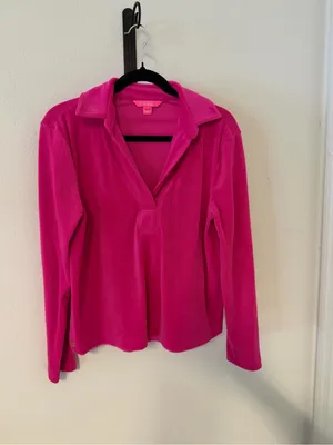 Lilly Pulitzer August Velour Pullover Top In Pink Palms thumbnail 3