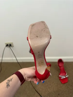 Schutz Red Embellished High Heels Strappy Square Toe Size 7.5 Women's thumbnail 7