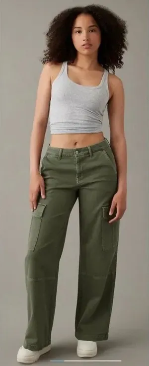 ✨AE Dreamy Drape Stretch Cargo Super High-Waisted Baggy Wide-Leg Sz 0 Pants✨ thumbnail 1