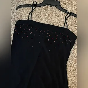 Y2K Black Maxi Dress Med. Rhinestone Spaghetti Strap Prom 90s NOS PS PerSeption thumbnail 4
