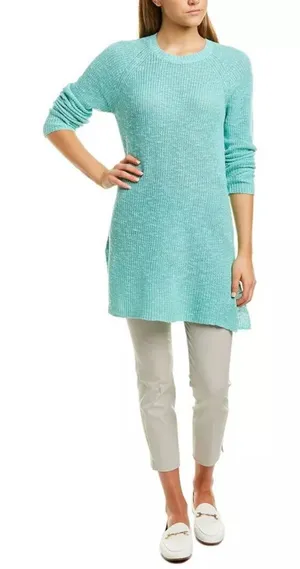 Eileen Fisher Organic Linen Light Blue Open Knit Slub Tunic Sweater Top‎ Sz S thumbnail 1