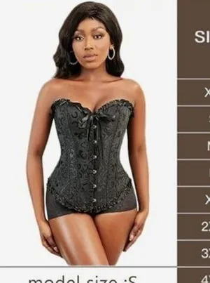 Black Satin Jacquard Lace Up Back Corset Size XL thumbnail 8