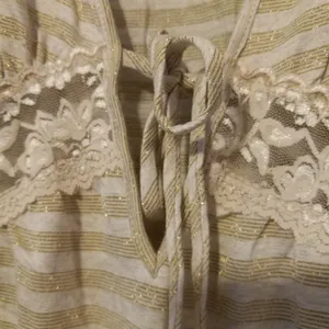 DayTrip L Shimmering Gold Striped Long Sleeved Tie Front Top thumbnail 6