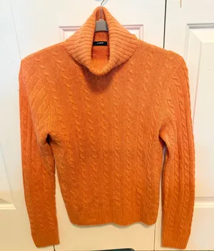J.Crew Womens Orange Cable Knit Turtleneck Sweater Long Sleeve Ribbed Trim thumbnail 1