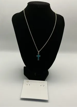 NWT Kendra Scott Turquoise Cross Necklace Gold Tone New On Card thumbnail 1