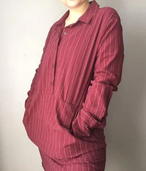 Umgee • Red Striped Long Sleeve Shirt Dress with Pockets Fringe Hem Medium thumbnail 4