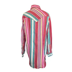 Wrangler Retro Western Pearl Snap Striped Shirt Pink Teal Cotton Small‎ Cowgirl thumbnail 6