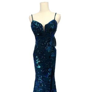Jovani 08459 Royal‎ Blue Sequin Floral High Slit Mermaid Prom Gown NWT Size 0 thumbnail 4